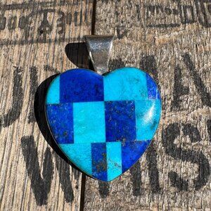 Sterling Silver Heart Pendant • Turquoise & Lapis • Mine Finds by Jay King • DTR